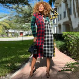 Casual Dresses 2024 Autumn High-end Classic Plaid Young Nature Free Office Lady Open Stitch Shirt Dress Full Sleeve Women Long