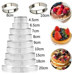 Moulds Tart Ring Stainless Steel Tartlet Mould Small Circle Cutter Pie Ring DIY HeatResistant Perforated Cake Mousse Moulds Baking Tools