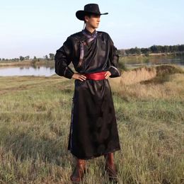 Men's Mongolian Clothing Black White Coffee Mongolia Ethnic Minority Robe Man Casual Daily Gown Stage Performance Dance Garment