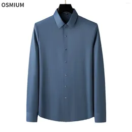 Men's Casual Shirts High-end Mens Long-sleeved Men Autumn White Blue Business Formal Khaki Button Dress Shirt Plus Size M-4XL