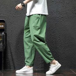 Men's Pants 100% pure cotton ankle pants for womens spring/summer casual pants for mens fashionable Korean loose pants for mens clothingL2404