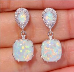 Fashion Women White Fire Opal Cubic Zirconia Silver Plated Earrings Wedding Engagement Cocktail Party Gift3054850