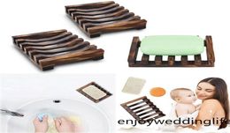 DHL Ship Natural Wooden Bamboo Soap Dish Tray Holder Storage Soap Rack Plate Box Container for Bath Shower Plate Bathroom FY43664419459