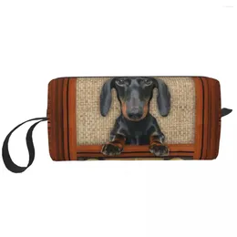 Storage Bags Dachshund Dog On Radio Makeup Bag Women Travel Cosmetic Organiser Cute Badger Wiener Sausage Toiletry