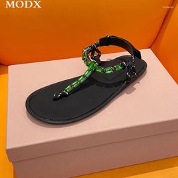 Casual Shoes 2024 Fashion Flat Sandals Clip-on Design Braided Holiday Beach Genuine Leather Rhinestone Embellished