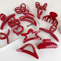 Hair Clips Barrettes Red series bright geometric female hair claws elegant shark clip crab bucket fashionable accessories