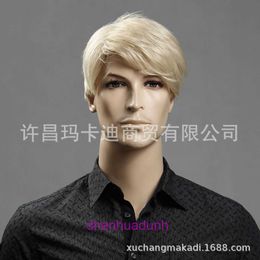 Wig Mens wig 613 light gold short curly hair full mechanism chemical Fibre mens head