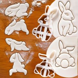 Moulds 1/4pcs Cute Yoga Rabbit Easter Christmas Plastic Cookie Embossed Mould Fondant Cookie Cutter Bunny Biscuit Mould DIY Baking Tools