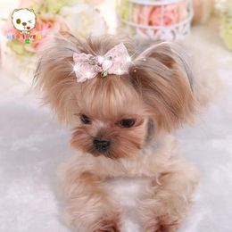 Dog Apparel Teddy Poodle Pet Flash Diamond Embroidered Lace Hairpin Hair Accessories