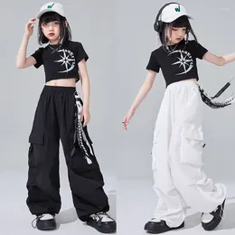 Stage Wear 2024 Ballroom Hip Hop Dance Costumes For Girls Crop Tops Cargo Pants Streetwear Kids Jazz Performance Rave Clothes DQS16135