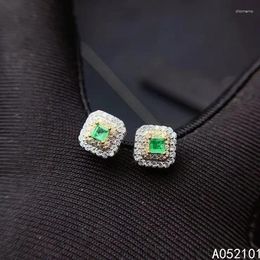 Stud Earrings KJJEAXCMY Fine Jewelry 925 Silver Natural Emerald Girl Exquisite Ear Support Test Chinese Style With Box