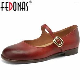 Casual Shoes FEDONAS 2024 Women Pumps Concise Round Toe Genuine Leather Woman Buckle Strap Working Low Heels Basic Spring Summer
