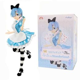 Anime Manga Rem Figure Animation Re Life in a Different World from Zero Figure Super Special Series in Wonderland Blue Maid Outfit Doll ModelL2404