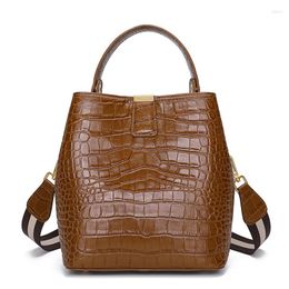 Shoulder Bags Women Fashion Alligator Genuine Leather Concise Large Capacity Handbag Office Daily Lady Bucket Bag Crossbody