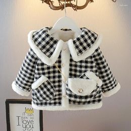Jackets Autumn And Winter Girls Coats Plaid Jacket Plus Velvet Thickening Messenger Bag Korean Coat