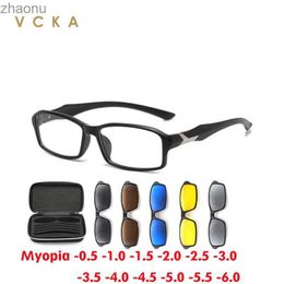 Sunglasses VCKA Square Magnetic Clip Myopia Sunglasses 2024 New Womens Polarized UV400 Glasses Sports Prescription Glasses -1.0~-6.0XW