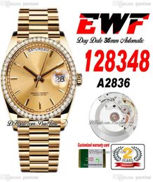 EWF Day Date 128348 A2836 Automatic Unisex Watch Mens Ladies YG Diamonds Bezel Champagne Stick Dial Presidential Bracelet Same Ser8903672