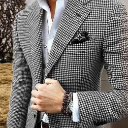 Jackets Plaid Wedding Blazer for Men Notched Lapel Chequered Suit Jacket Male Fashion Coat 2024 Stock