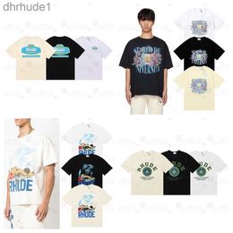 mens t shirt Designer rhude t shirts Fashion Clothing Tees TShirts 2023 Summer New Rhude High Street Coconut Tree Letter Print Loose Versatile Tshirt Men Tops Co V8U0