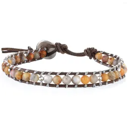 Charm Bracelets KELITCH Women Bracelet 4MM Stone Beaded Leather Wrap Fashion Handmade Jewelry Man Bangle Chain Accessories