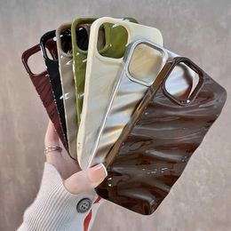 Cell Phone Cases 3D wave satin pleated pattern phone case suitable for iPhone 15 14 12 11 Pro Max 15 14plus X XR XS Max 7 8 Plus solid Colour back cover J240426