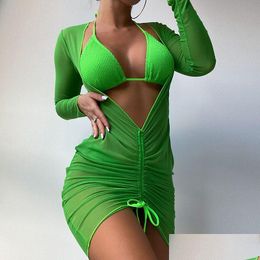 Bikinis Set New Selling European And American Split Swimsuit Aesthetic Solid Color Three Piece Womens Drop Delivery Sports Outdoors Wa Dhnbr