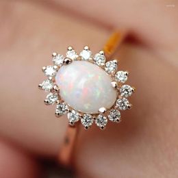 With Side Stones Luxury Austrian Crystal Rose Gold Colour Female Ring Party Wedding Promise Engagement Rings For Women Jewellery Accessories