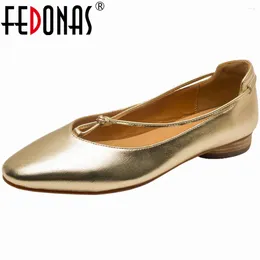Casual Shoes FEDONAS Low Heels Women Pumps Round Toe 2024 Spring Summer Concise Genuine Leather Office Working Woman Basic