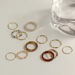 Cluster Rings 4 Pcs/Set Vintage Colourful Acrylic Resin Metal Beads Personality Ring Index Finger Joint Minimalist Fashion Jewellery