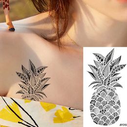 Tattoo Transfer VANKIRS Cute Pineapple Tattoo Stickers Fake Black Women Henna Totem Temporary Tattoo Indians Body Arm Girls 3D Waterproof Tatoos 240426