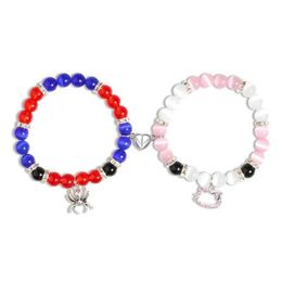 Beaded 2PCS/Set Gothic Spider Animal Bead Bracelet Creative Heart Matching Couple Mens Halloween Jewelry