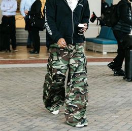 Vintage Camouflage Cargo Pants Men Women Best Quality Joggers Drawstring Trousers