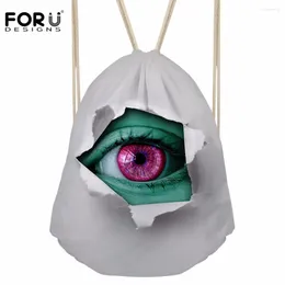 Drawstring FORUDESIGNS Bag Women's 3D Eye Printing Backpack Females Small Shopping Package For Girls Cool Softback Mochilas
