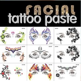 Tattoo Transfer Disposable Face Waterproof Temporary Tattoo Stickers Halloween Face Stickers Eyebrows Eye Tattoo Flash Carnival Makeup Eye Decal 240426