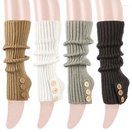 Women Socks Long Button Crochet Autumn Winter Knit Boot Cuffs Solid Colour Protectors Covers
