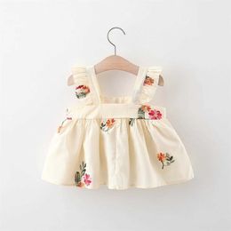 Girl's Dresses Summer girls suspender dress for infants and young children full of flower embroidery small flying sleeve dress