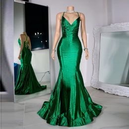 Green Long Prom Dress For Black Girls V-Neck Backless Sexy Evening Dress Formal Party Gowns Red Carpet Gown Vestidos De Noche