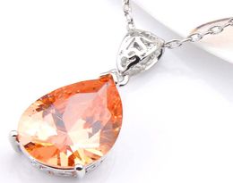 Luckyshine Excellent Shine Drop Champagne Morganite Gemstone Silver Pendants Necklaces Cubic Zirconia for Holiday Wedding Party 101158594