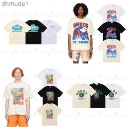 Designer Mens T shirts Rhude t shirt womens Summer Street Fashion leisure loose High quality Cottons print Beach Luxurys trend Couple tops Clothing Size S-XL ZJG6