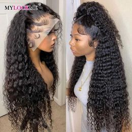 Synthetic Wigs Brazilian Curly Human Hair Wig Deep Wave 13x4 Lace Front Female 180% 13x6 Remi 4x4 Closed Q240427