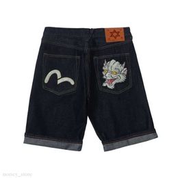 Men's Jeans Summer Men Jeans Shorts Hiphop Denim Pants Cherry Blossom Dragon Totem Embroidered Washed Zipper Red Ears Jeans 438 denim teers jeans