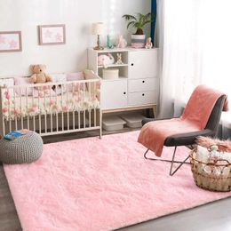 Carpets Plush Pink Carpet Living Room Soft Fluffy Area Rugs For Childrens Bedroom Bedside Non-slip Thicken Floor Mat Kids Room Decor