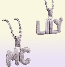 AZ Custom Name Small Letters Necklaces Pendant Charm Men039s Zircon Hip Hop Jewelry With 4MM Gold Silver Rope Chain62662366215754