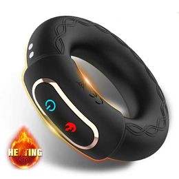 Nxy Cockrings Heating Cock Penis Vibrating Ring for Man Male Delay Ejaculation Massager Long Lasting Erection Sex Toy Vibrator 240427