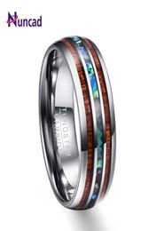 Nuncad US Size 8mm Hawaiian Koa Wood and Abalone Shell Tungsten Carbide Rings Wedding Bands for Men Comfort Fit 514 2107011885806