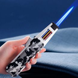 New Style Straight Metal Iatable Torch Lighter Outdoor Powerful Windproof Lighter for BBQ Camping