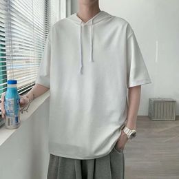 2023 T-shirt Men's Instagram Trend Solid Colour Summer Thin Trend Loose Half Sleeved Hoodie Short Sleeved