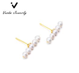 Stud Earrings of White Multi Peal bead Balance Gold Plated Earrings for Ladies Jewelry Wedding Party8949000