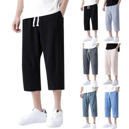 Men's Pants New Summer Casual Pants Mens Wild Cotton Linen Loose Linen Pants Korean Trend 7 Point Straight PantsL2404