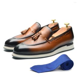 Casual Shoes Quality Genuine Leather Mens Sneakers Luxury Slip-on Boat Autumn Winter Tassel Loafers Flats Social For Men